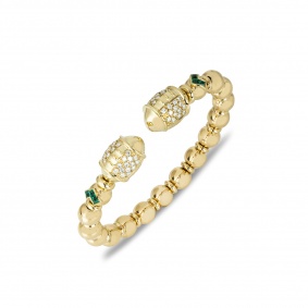 Yellow Gold Diamond & Emerald Cuff Bangle Yellow Gold Diamond & Emerald Cuff Bangle